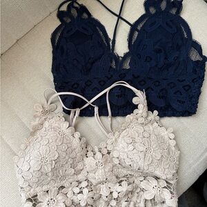 Lace Bralette Set in Navy and Cream